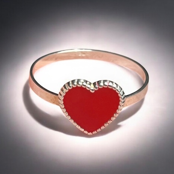 925 Sterling Silver Red Heart Ring size 8. Taxco silver. - Picture 7 of 8